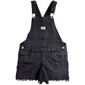 OshKosh B'gosh Denim Shortalls Kids 8 Black Lace Trim Bib Overalls